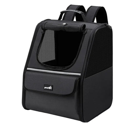 Pecute Trapezoidal Cat Backpack, Comfortable Travel, Well-Ventilated, Available in Black and Grey.