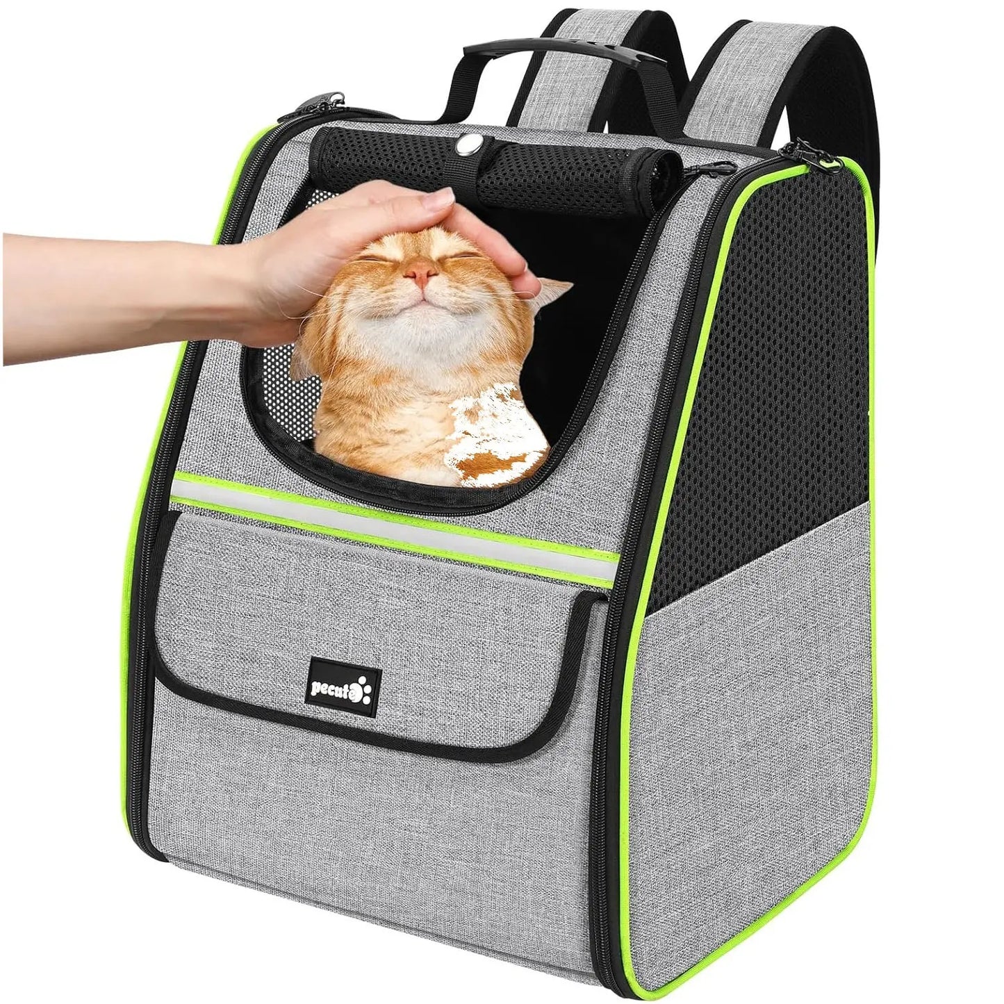 Pecute Trapezoidal Cat Backpack, Comfortable Travel, Well-Ventilated, Available in Black and Grey.