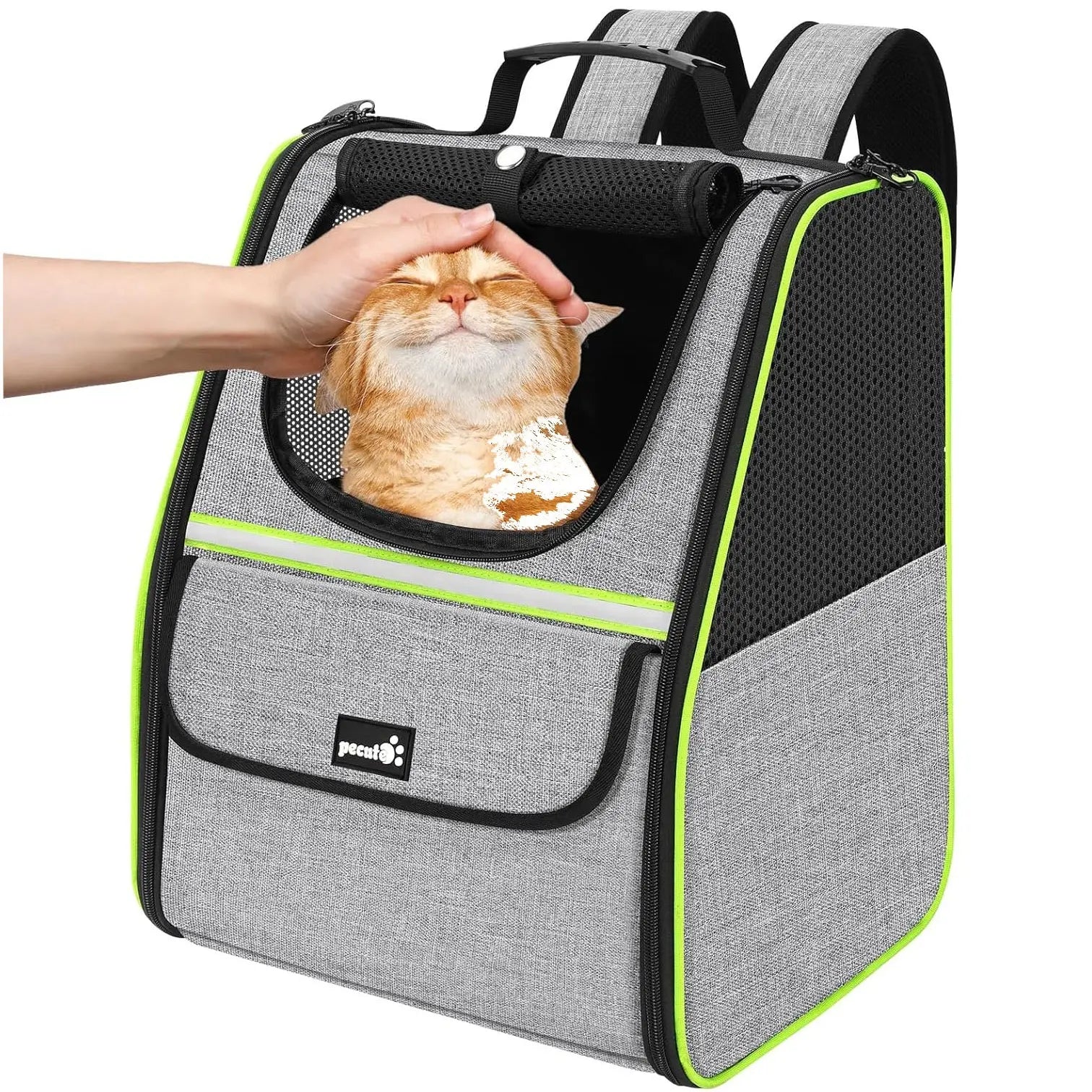 Pecute Trapezoidal Cat Backpack, Comfortable Travel, Well-Ventilated, Available in Black and Grey.