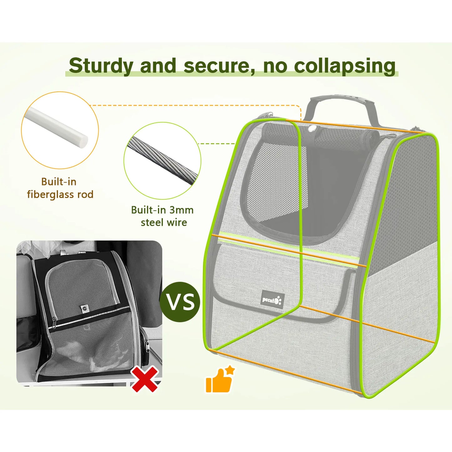 Pecute Trapezoidal Cat Backpack, Comfortable Travel, Well-Ventilated, Available in Black and Grey.