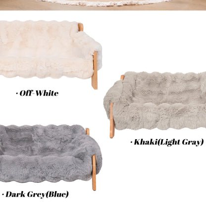 Elevated Pet Couch Bed, Wooden Cat and Small Dog Sofa, Removable Washable Fluffy Cover Raised, Kitty Lounge Chair Suitable for Puppy for Indoor