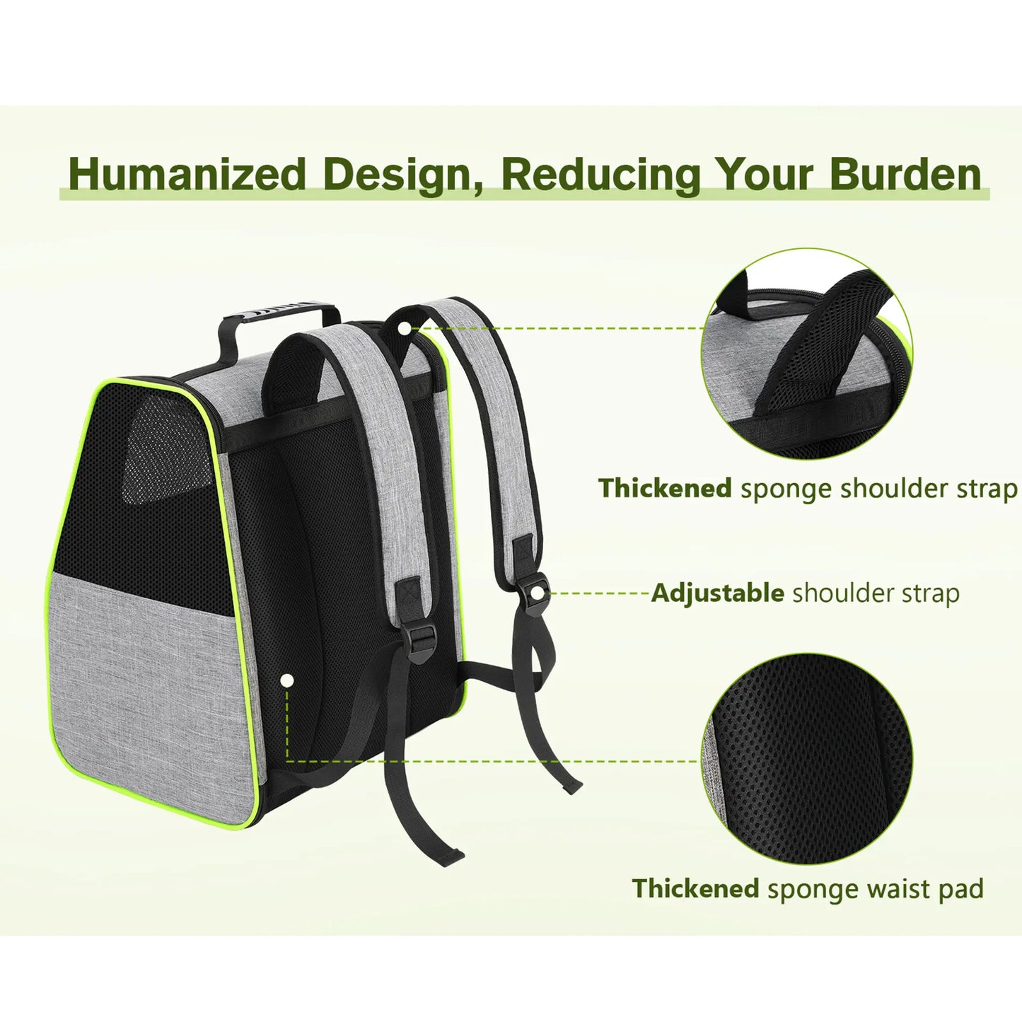 Pecute Trapezoidal Cat Backpack, Comfortable Travel, Well-Ventilated, Available in Black and Grey.