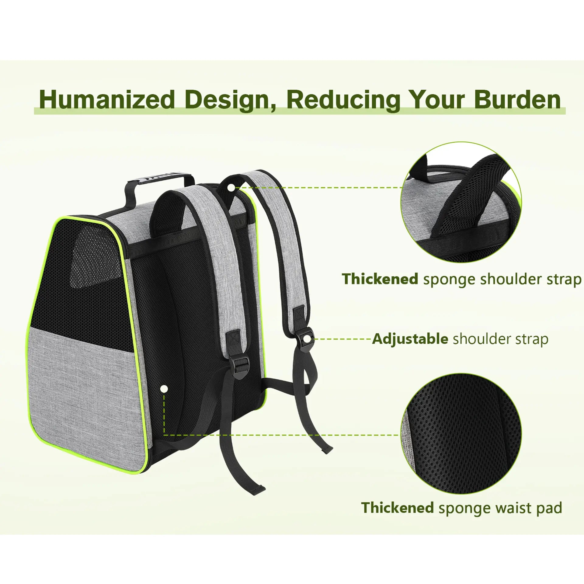Pecute Trapezoidal Cat Backpack, Comfortable Travel, Well-Ventilated, Available in Black and Grey.