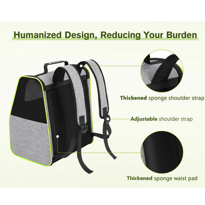 Pecute Trapezoidal Cat Backpack, Comfortable Travel, Well-Ventilated, Available in Black and Grey.