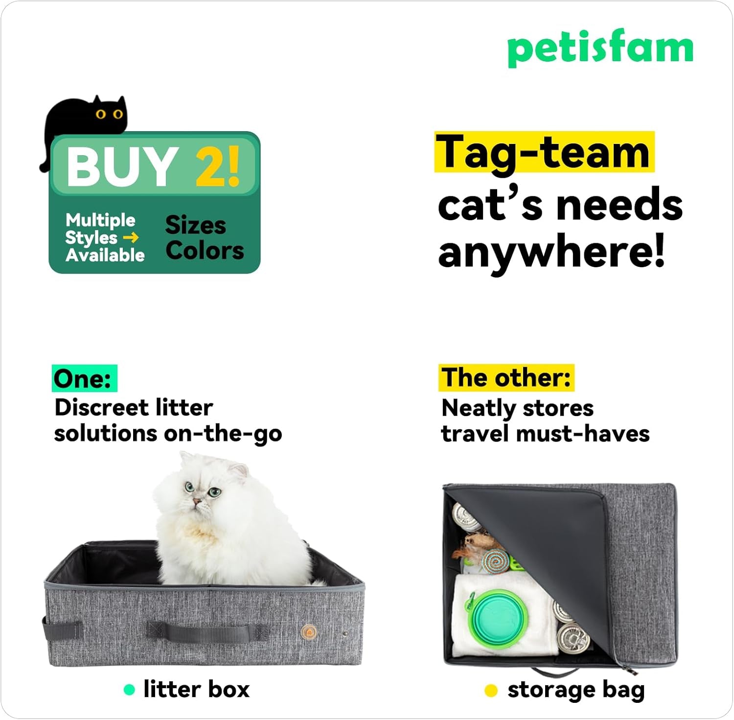 Portable Litter Box for Easy Travel with Cats and Kitties with 1 Collapsible Bowl and 1 Scoop